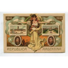 CENTENARIO 1810 - 1910 PATRIOTICA ANTIGUA TARJETA POSTAL CON RELIEVE, HERMOSA